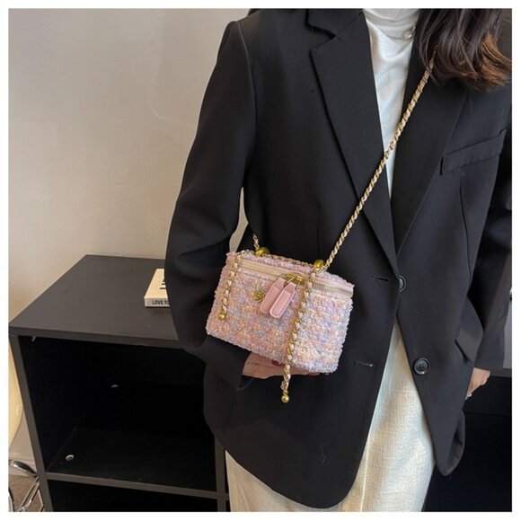 Tweed Boucle Mini Box Chain Crossbody Bag/Multiple colors available/2 Sizes - Picture 5 of 15